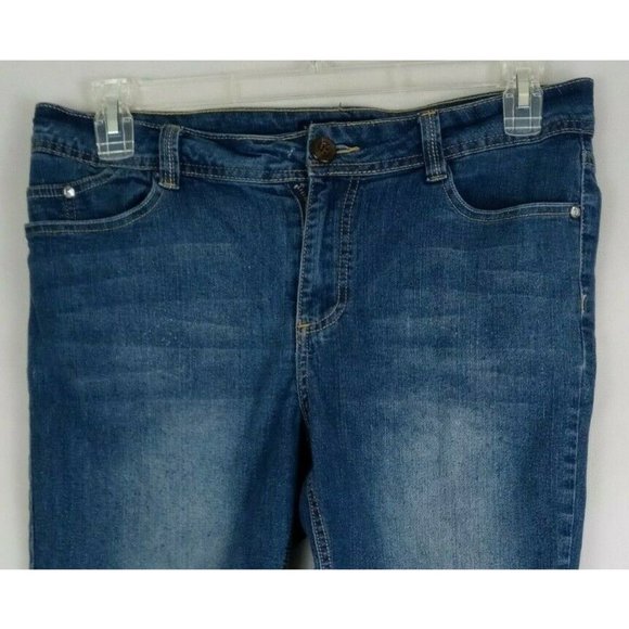 Blue Identity Jewelled Embroidered Whiskered Distressed Jean Shorts Size 12P - Picture 4 of 7